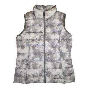 Eddie Bauer EB650 Women's Medium Gray White Tie Dye Goose Down Puffer Vest